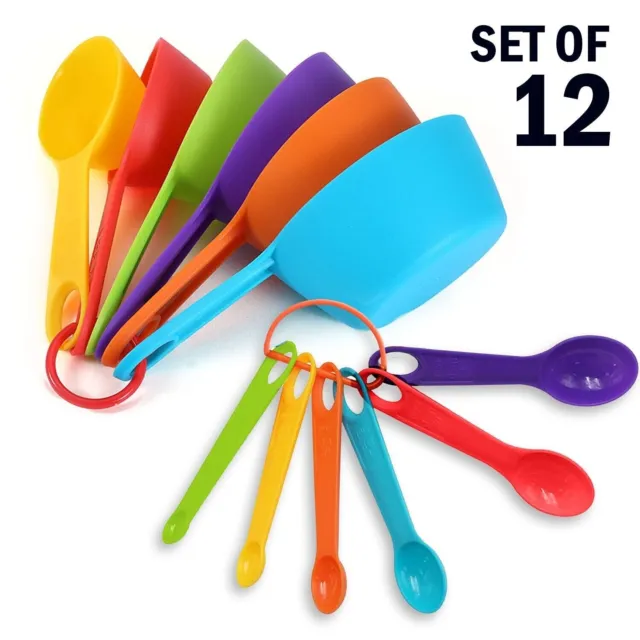 Set of 6 Measuring Spoons and 6 Cups MultiColor Durable Plastic  Kitchen Tools
