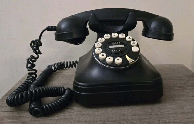 VINTAGE GRAND PHONE FLASH REDIAL BLACK Touch Button Retro 1950's Style ...