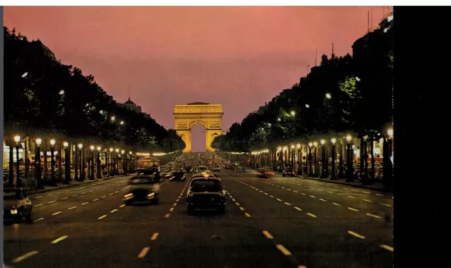 Postcard - Paris, by Night The Champs Elysees Avenue & the Triumphal Arch