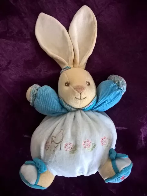 Doudou Boule Kaloo Bleu Lapin 19 Cm Fleurs Poule Oiseau