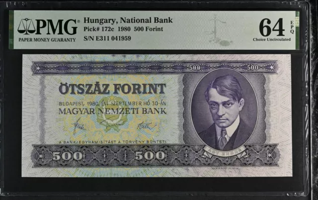 Hungary 500 Forint 1980 P 172 c Choice UNC PMG 64 EPQ