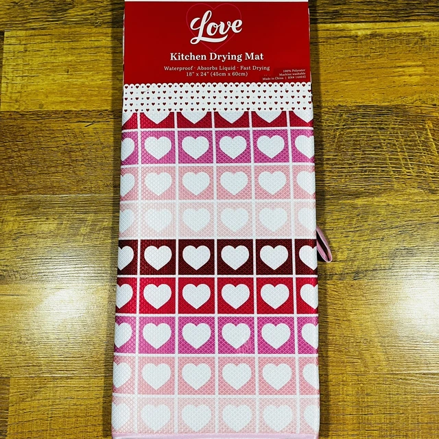 Alfombra de secado de platos del Día de San Valentín 18""x24"" Corazones Rosa Rojo Amor Cuadrado Aniversario