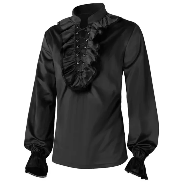 Uomo Rinascimento Velluto Camicia Maglietta Vittoriano Steampunk Gotico a Balze