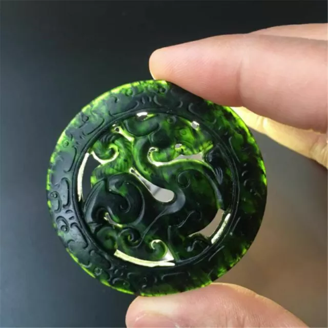 Chinese Natural Black Green Jade Pendant Buddhism Good Lucky Amulet Xmas Gift