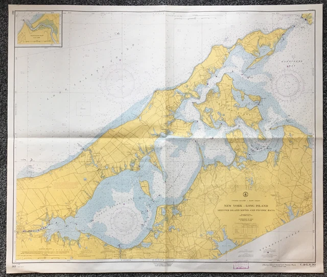 Vintage 1963 Marine Chart "New York Long Island Shelter Island Sound & Peconic"