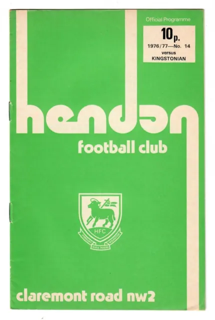 Hendon v Kingstonian - 1976-77 Isthmian League Division One - Football Programme