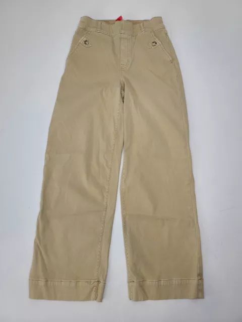 Spanx Pants Stretch Twill Tan Pull On Wide Leg Crop Khaki High Rise Size S