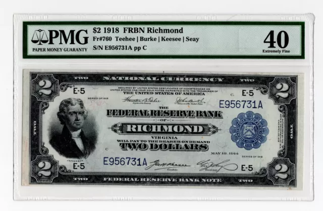 1918 $2 Federal Reserve Bank Note Richmond "Battleship" - PMG 40