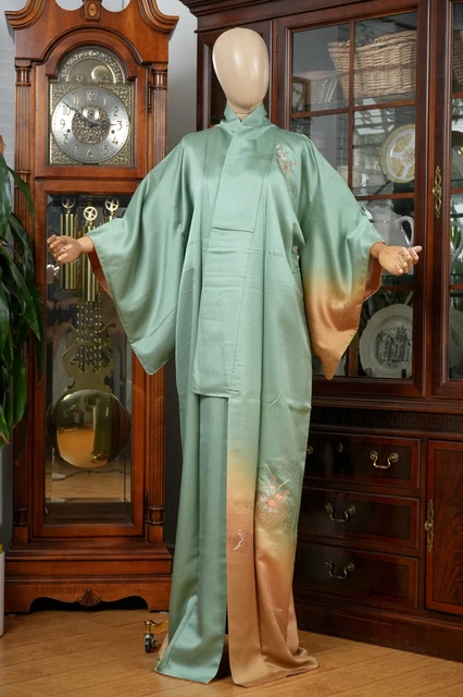 Dear Vanilla Japanese Silk Homongi Kimono Women's Authentic Japan Vintage Mint