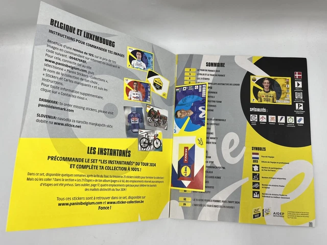 Panini Tour le France 2025 Autocollants - 1 album d'autocollants + 1 présentoir - 36 sachets autocollants chacun 5 autocollants de collection