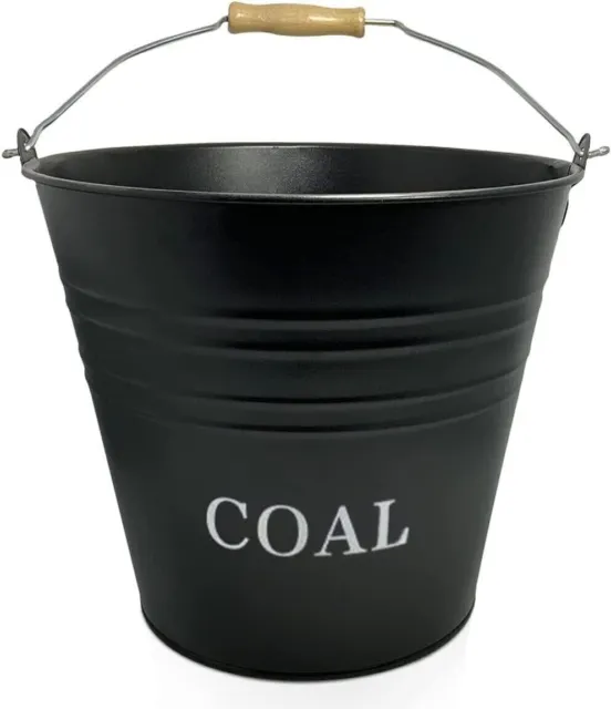 Stylish 12L Coal Bucket With Handle Cast Iron Coated Basket Fireside Log Scuttle