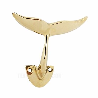 Whale Tail Wall Hook Solid Brass Coat Towel Hanger Nautical Beach House Decor