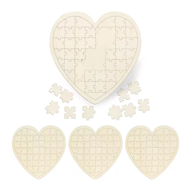 4 x Herzpuzzle Hochzeit Gästebuch Holz Wunschherz Holzpuzzle Blanko Puzzle Herz