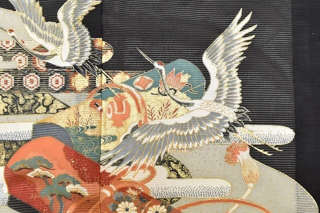 Japanese Kimono Vintage Wedding Crane Tomesode Black  (kimonomtfuji) 3mt0250