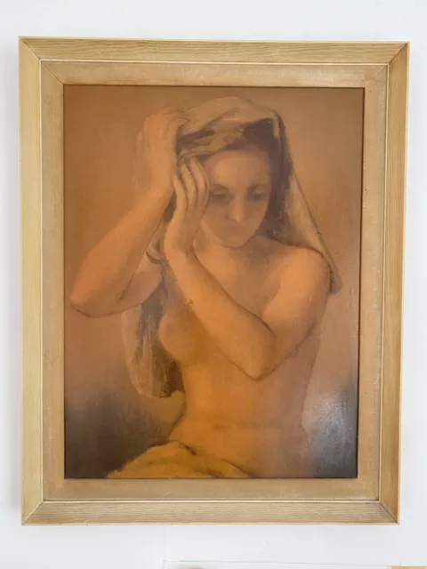 Large Mid Century Framed Original Print on Board  'Half Nude' by Josef Pieper