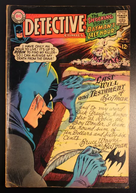 Detective Comics #366 DC Comics 1967 Batman's Last Hour! VG-