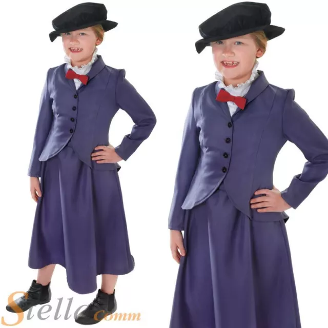 Girls Nanny Costume Victorian Book Week Day Fancy Dress Child Kids Outfit