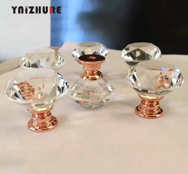 7 x poignées transparentes en cristal doré armoire tiroir garde-robe boutons de porte