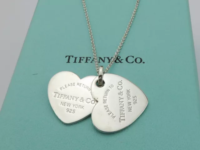 TIFFANY & CO Silver Return to Tiffany Medium Double Heart Pendant Necklace