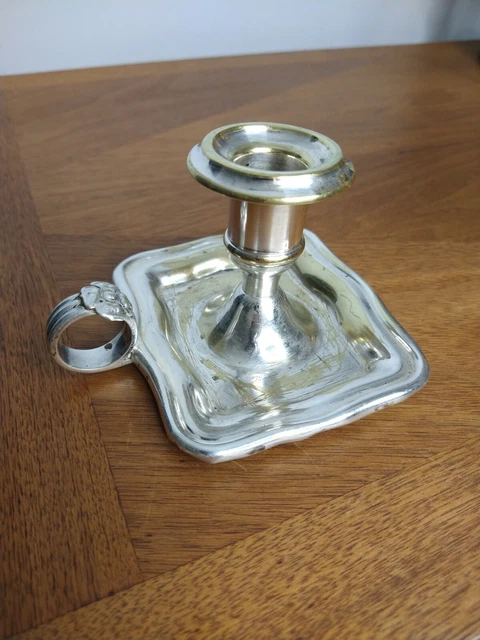 Fraget Candle Chamberstick 1800's Judaica Imperial Russian Polish Silver plate