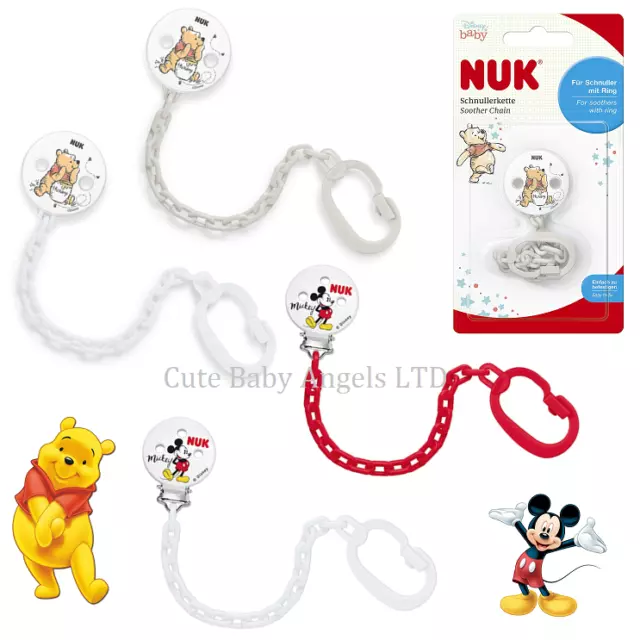 NUK Disney Mickey or Winnie Soother Chain Baby Clip Pacifier Holder Dummy Saver