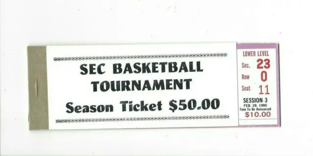 1980 SEC basketball tournament tick. book 2 tickets Kentucky Wildcats LSU Tigers
