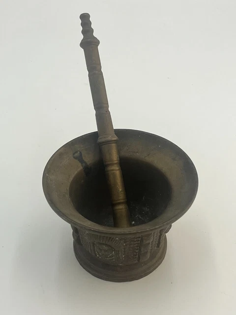 Large Antique Solid Bronze Pharmacy/Apothecary Mortar with Pestle