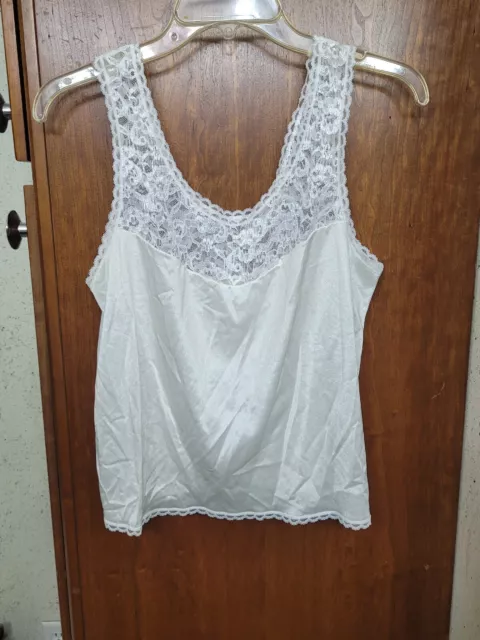 ASHLEY TAYLOR White Sexy Silky Nylon Cami Slip Tank Top Lace Bodice Size M