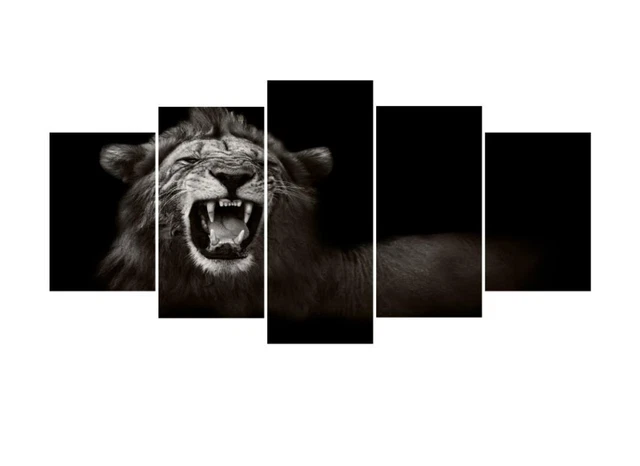 Lion Mouth Face Canvas Painting Picture Home Decor Modern Abstract 5Pcs Wall Art