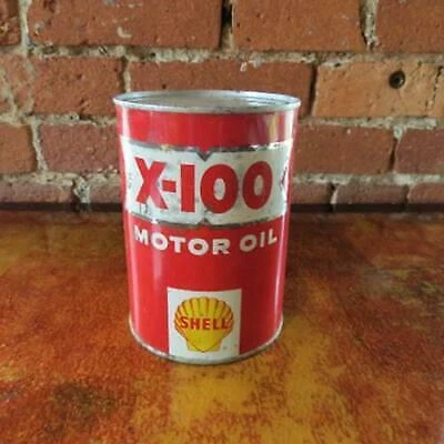Shell X-100 Motor Oil Vintage 1 Qt Can Empty Mancave Auto Shop Decor