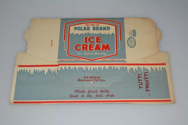 Vintage Polar Brand Ice Cream Box Carton Container Detroit Holbrook Advertising