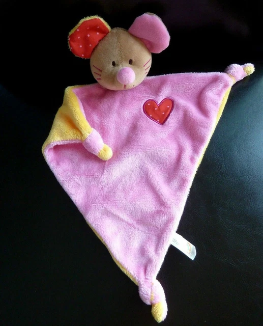*. Doudou Plat Triangle Kikou Creativtoys Souris Rose Jaune Coeur - Etat Neuf*