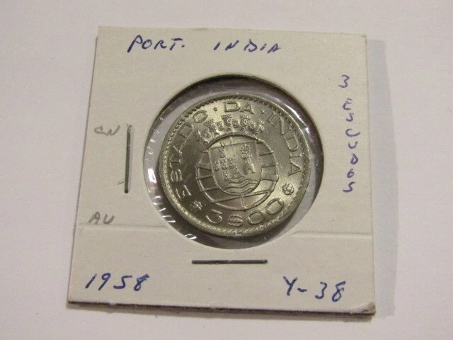 India Portuguese 1958 3 Escudoes Au Coin