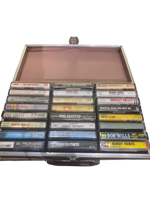Vtg Lot of 24 Cassette Tapes and Case Various Artists Country And Rock