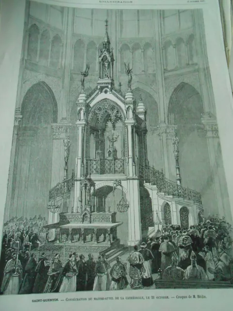 Gravure 1877 - Saint Quentin consécration du Maitre Autel de la Cathédrale