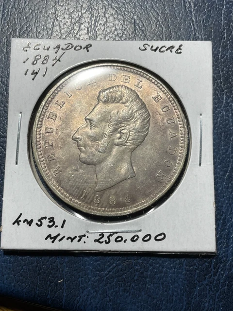 ** ECUADOR 1884 Heaton , SUCRE SILVER....VERY SCARCE HIGH GRADE  **