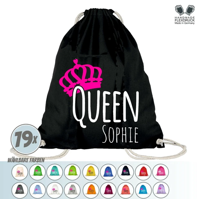 👑* Queen + Name * Baumwoll Sportbeutel Zuziehbeutel Turnbeutel Gym individuell