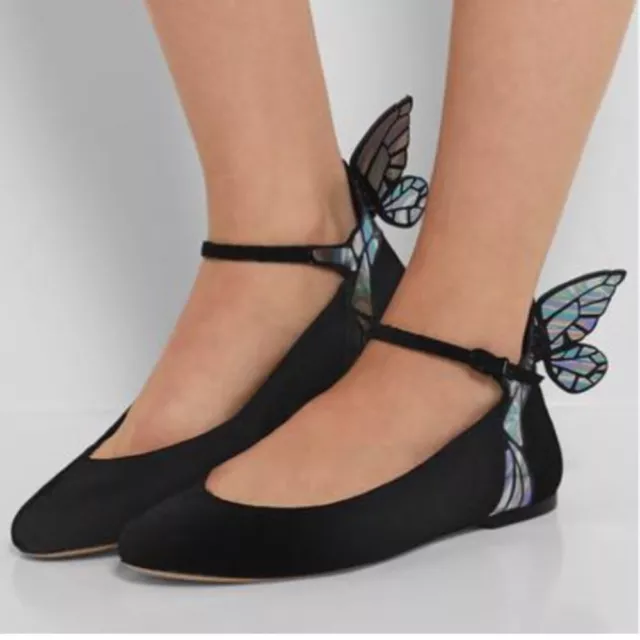 Sophia Webster Butterfly Wing Black Suede Flat Shoes 38.5