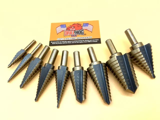 9 Pc Step Bit Set Molybdenum M7 Step Bit UNIBIT Drill Hog® Lifetime Warranty