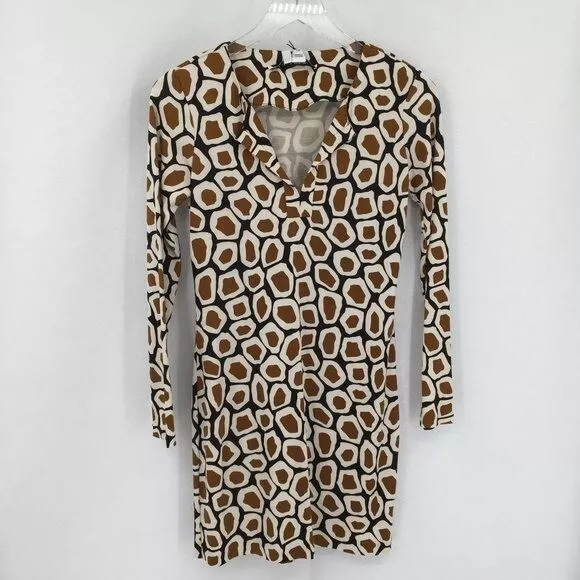 DVF Diane von Furstenberg Reina Stone Leopard camel tunic dress silk tan new 0