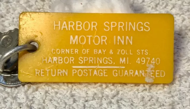 Vintage Motel Hotel Room Key and Fob HARBOR SPRINGS MOTOR INN Room 9, MICHIGAN