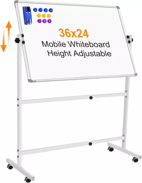 Dry Erase Board with Stand 36 X 24, Whiteboard with Stand Height Adjustable Roll