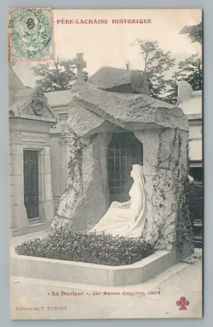 Grief Statue at Pere Lachaise "La Douleur" RPPC Antique PARIS Postcard 1905