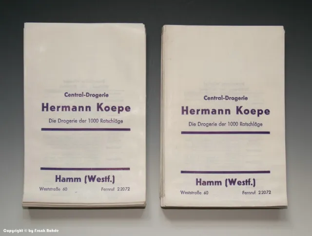 Konvolut etwa 95 gleichartige Tüten aus Drogerie in HAMM um 1960 (GROß)
