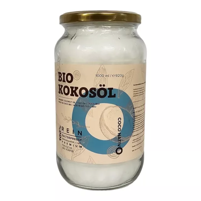 Bio Kokosöl CocoNativo - 1000mL (1L) - Bio Kokosfett, Kokosnussöl, Premium