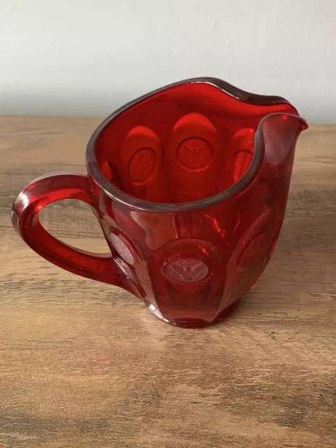 Vintage Fostoria Ruby Red Coin Dot Ice Lip Glass Pitcher