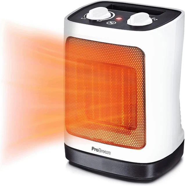 Pro Breeze 2000W Mini Keramik Heizlüfter 2 Leistungsstufen Energiesparend Weiß