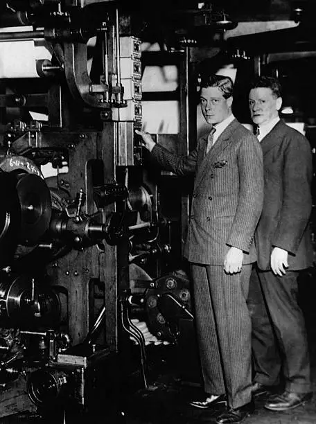 The Prince of Wales near a press during his visit to the printing  - Old Photo 1