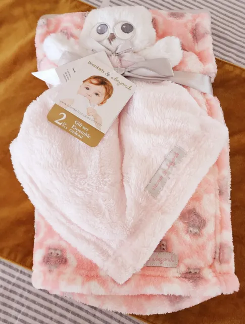 Blankets & Beyond Security Blanket Owl Pink Baby 2 Piece Gift Set ~ New