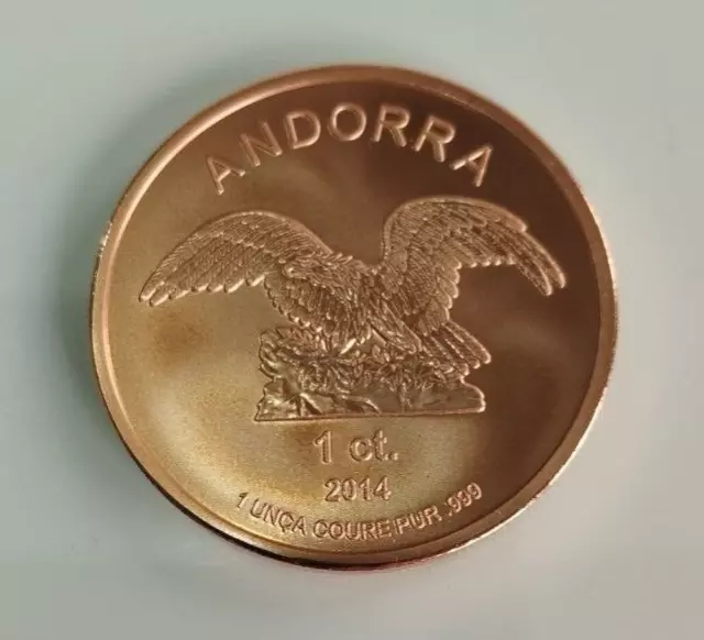 ANDORRA 2014 - 1 Cent in Kupfer (1 Unze), 31,1 g - ADLER WAPPEN